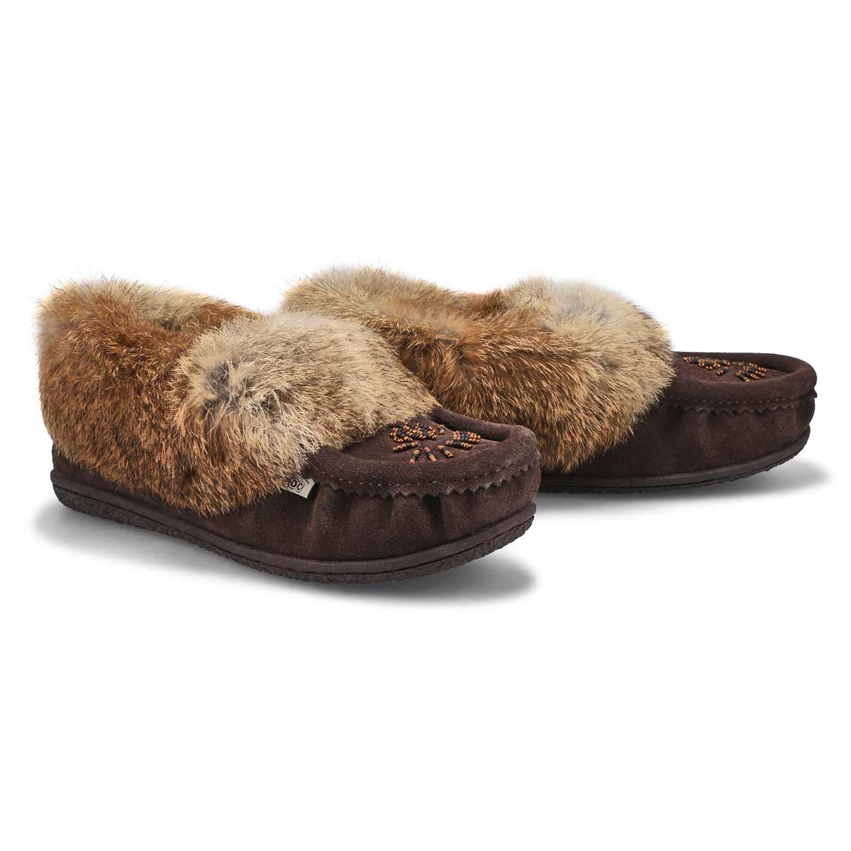 Women's Cute 5 Rabbit Fur SoftMocs - Chocolate