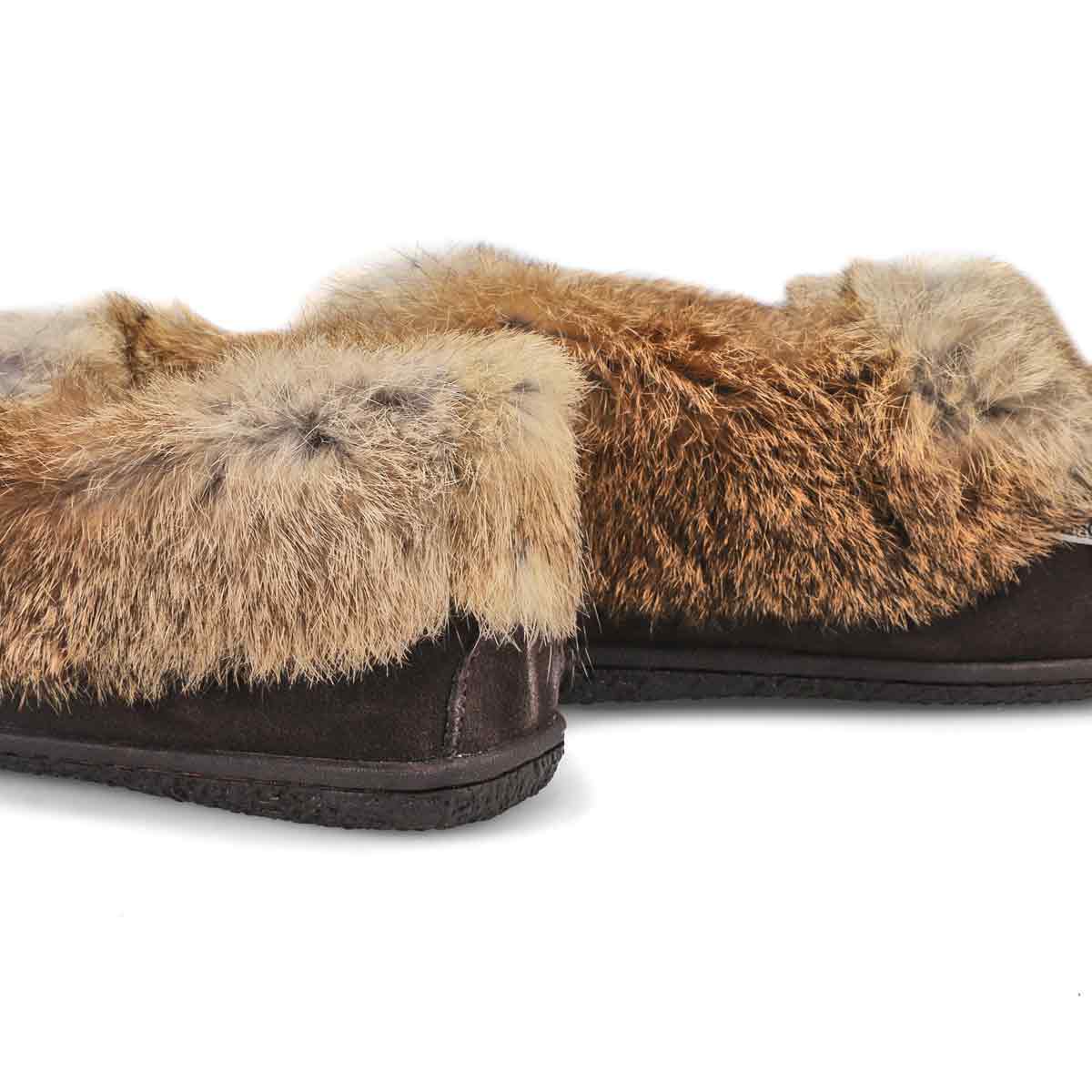 Women's Cute 5 Rabbit Fur SoftMocs - Chocolate