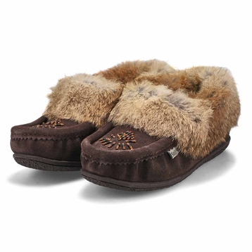 Women's Cute 5 Rabbit Fur SoftMocs - Chocolate