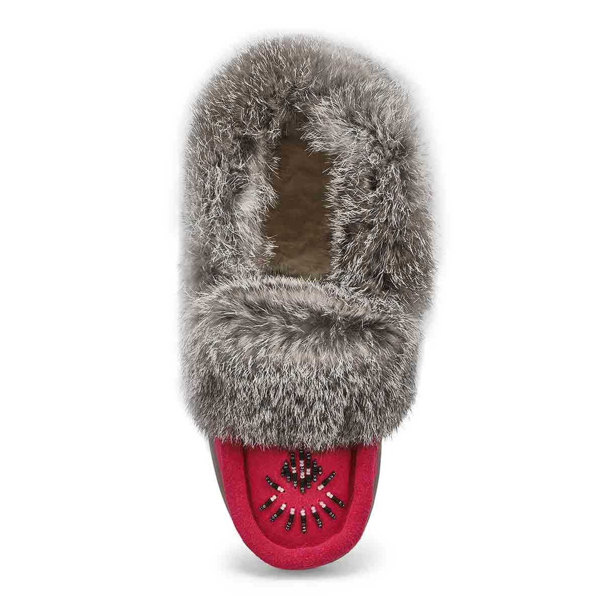 Women's Cute 5 Rabbit Fur SoftMocs - Fuschia