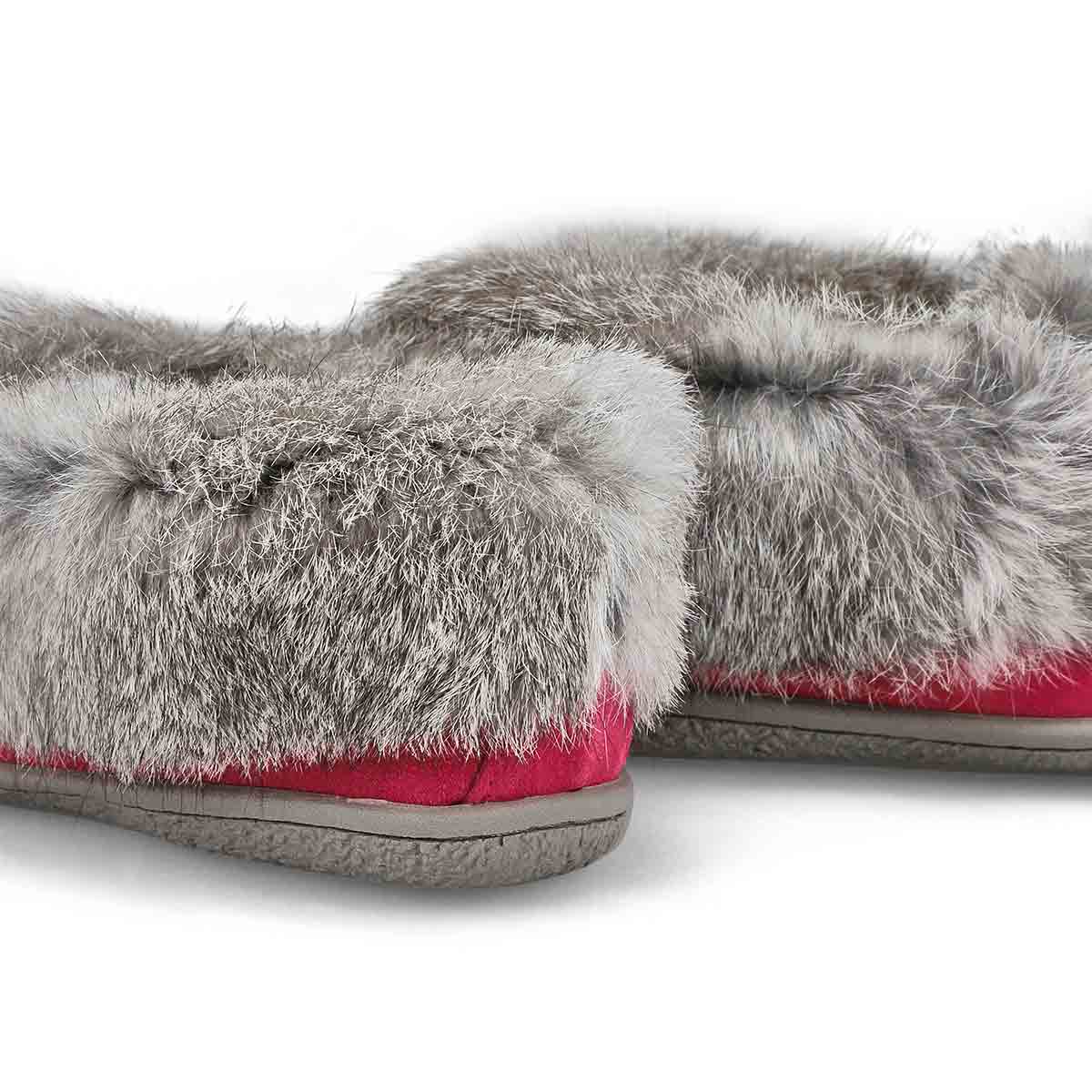 Women's Cute 5 Rabbit Fur SoftMocs - Fuschia