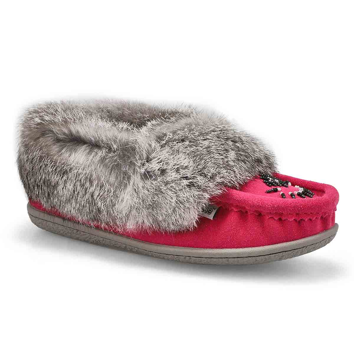 Women's Cute 5 Rabbit Fur SoftMocs - Fuschia