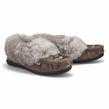 Women's Cute 5 Rabbit Fur SoftMocs - Grey