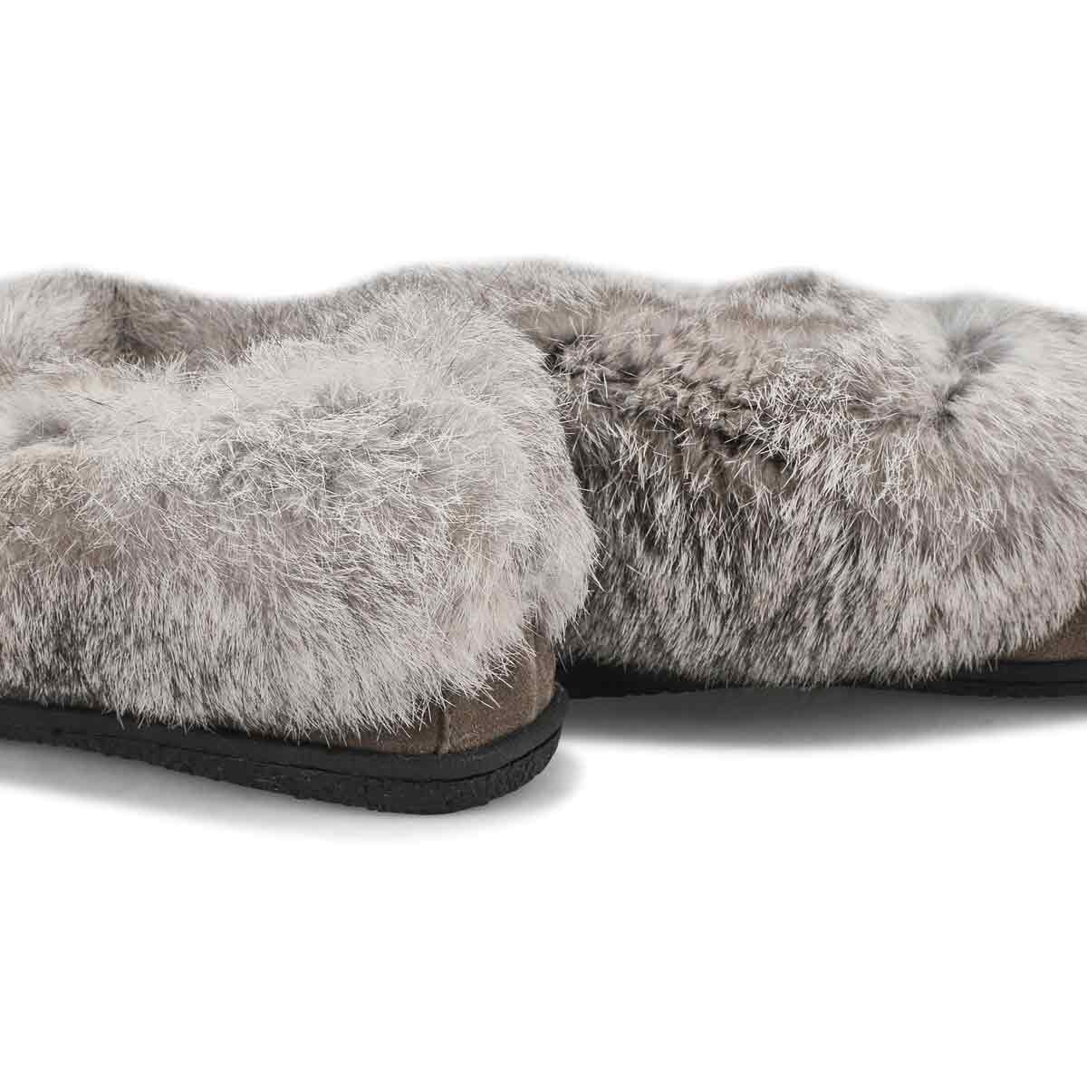 Women's Cute 5 Rabbit Fur SoftMocs - Grey