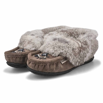 Women's Cute 5 Rabbit Fur SoftMocs - Grey