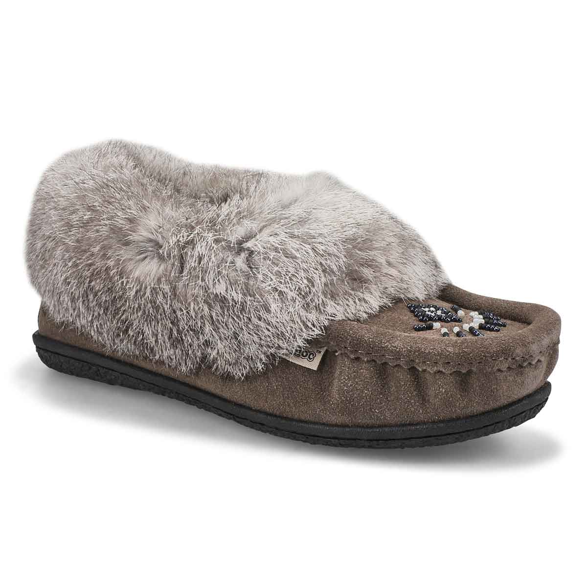 Women's Cute 5 Rabbit Fur SoftMocs - Grey