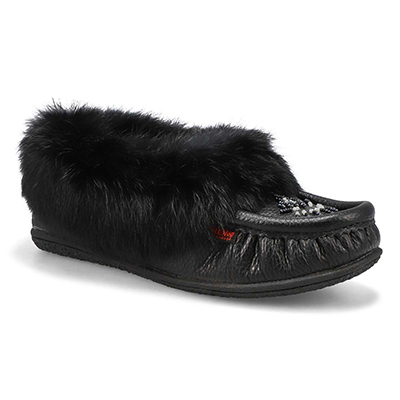 Lds Cute 5 L Rabbit Fur SoftMocs - Black