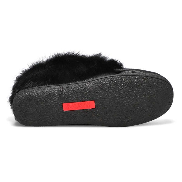 Women's Cute 5 L Rabbit Fur SoftMocs - Black