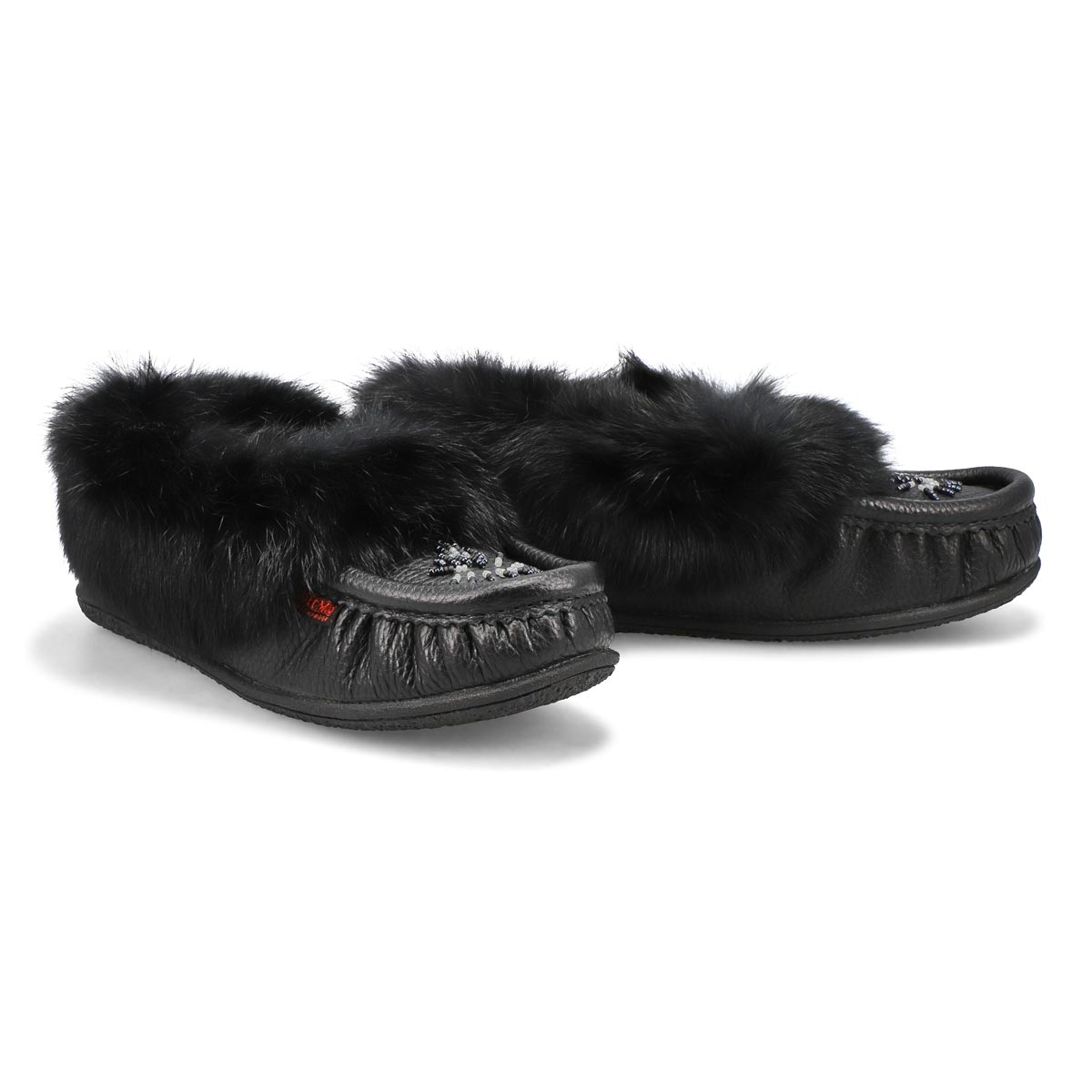 Women's Cute 5 L Rabbit Fur SoftMocs - Black