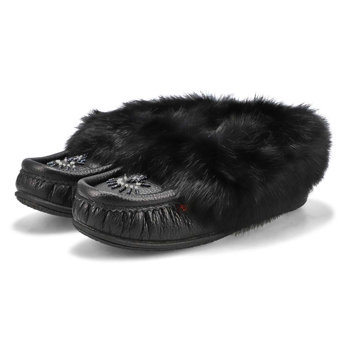 Women's Cute 5 L Rabbit Fur SoftMocs - Black