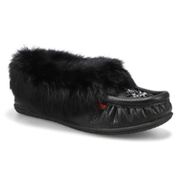 Women's Cute 5 L Rabbit Fur SoftMocs - Black