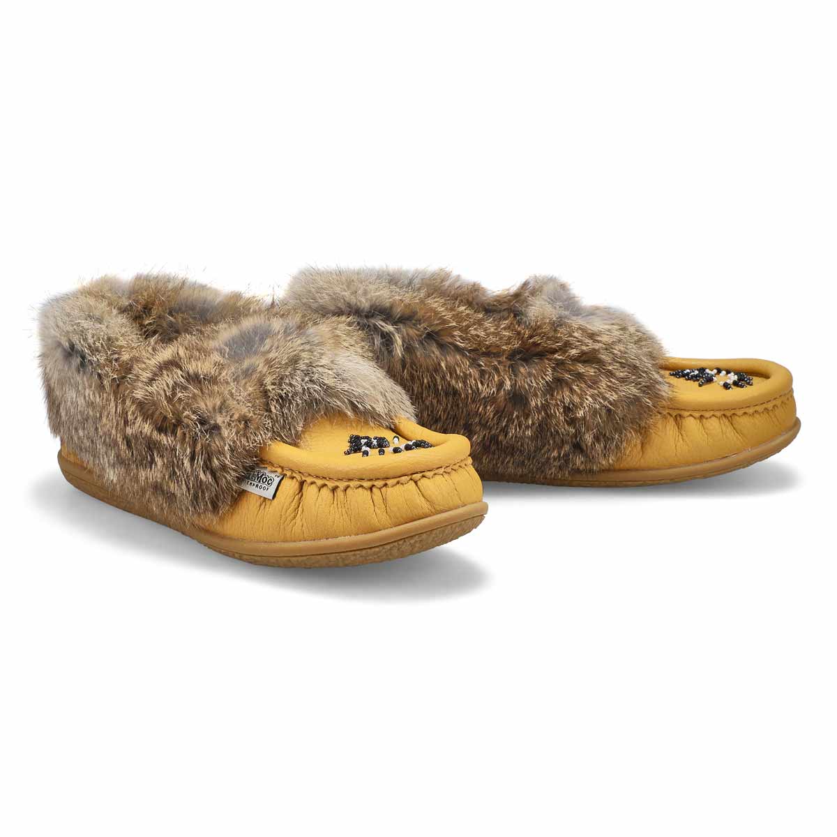 Women's Cute 5 Leather Rabbit Fur SoftMocs - Deer Cream