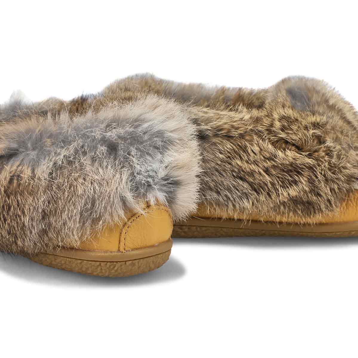 Women's Cute 5 Leather Rabbit Fur SoftMocs - Deer Cream