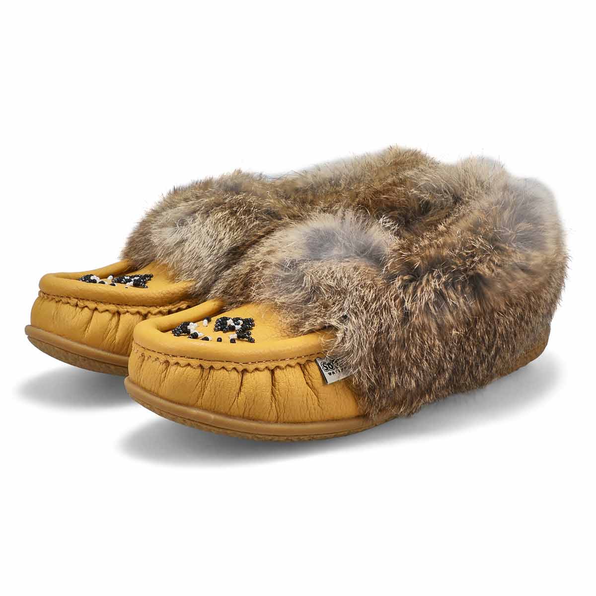 Women's Cute 5 Leather Rabbit Fur SoftMocs - Deer Cream