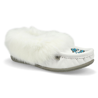 Lds Cute 5 L Rabbit Fur SoftMocs - White