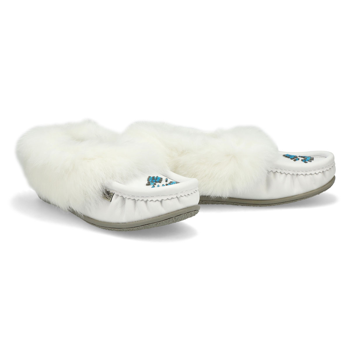 Women's Cute 5 Leather Rabbit Fur SoftMocs - White