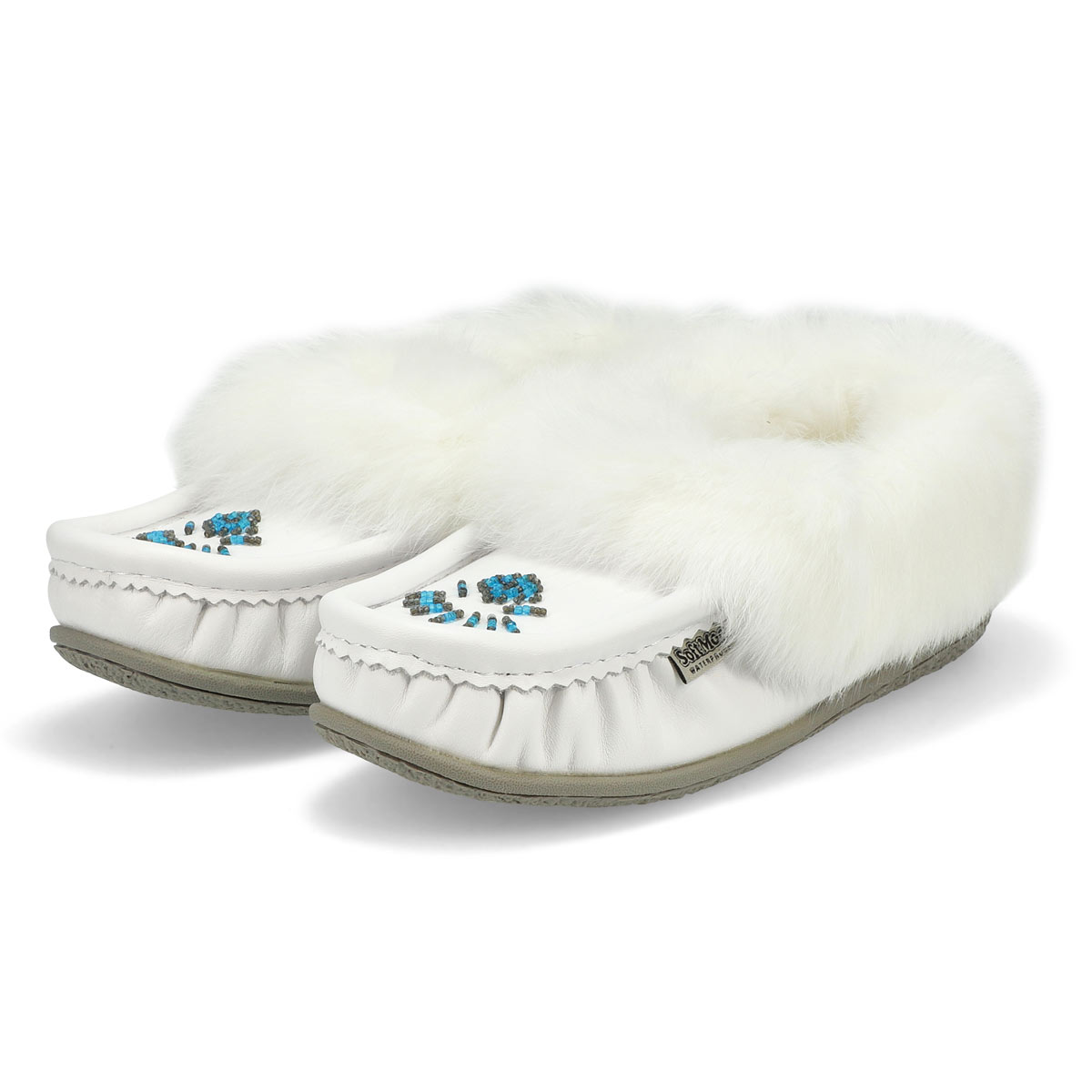 Women's Cute 5 Leather Rabbit Fur SoftMocs - White