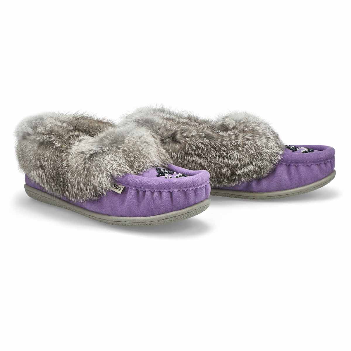 Women's Cute 5 Rabbit Fur SoftMocs - Lavender