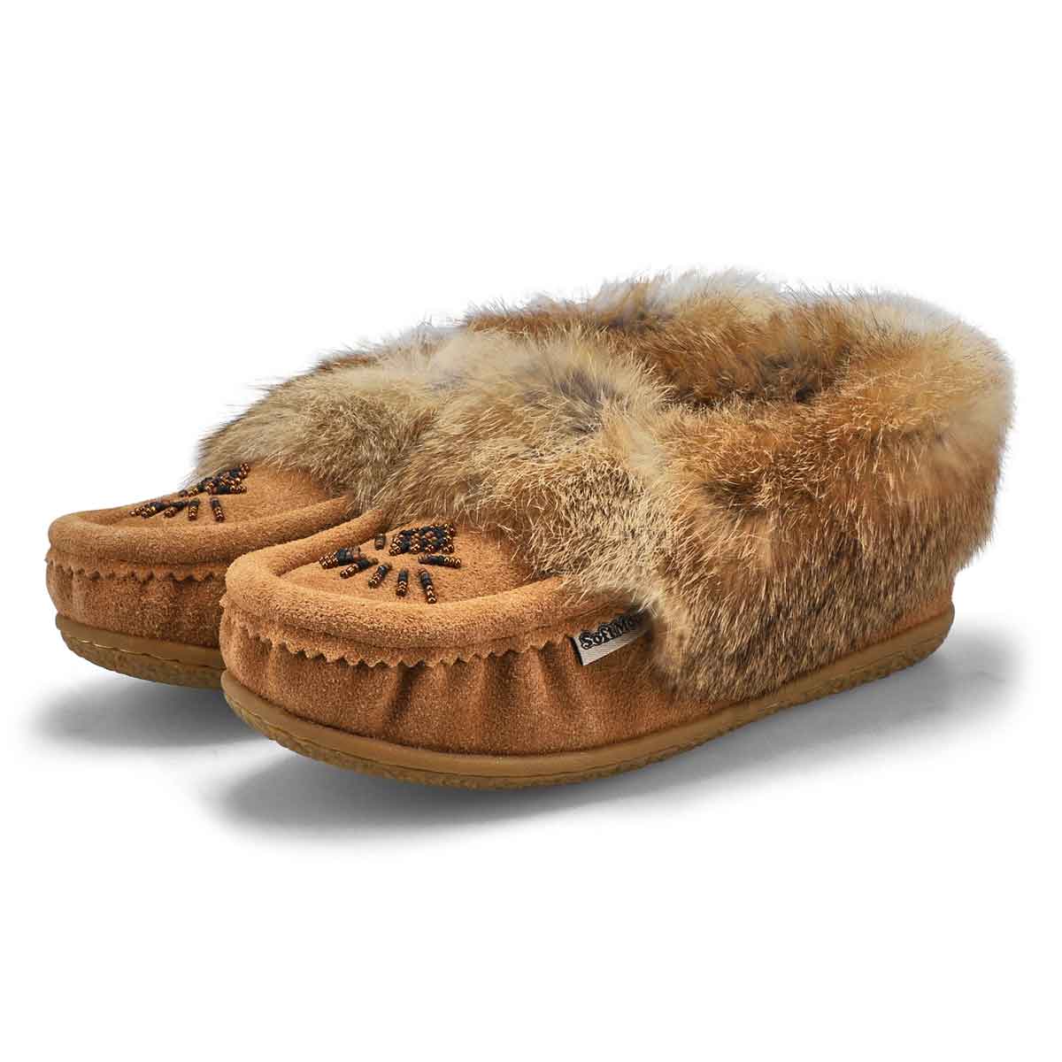 Women's Cute 5 Rabbit Fur SoftMocs - Mocha