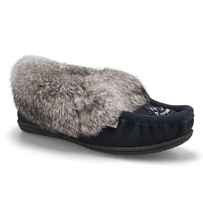 Lds Cute 5 Rabbit Fur SoftMocs - Navy