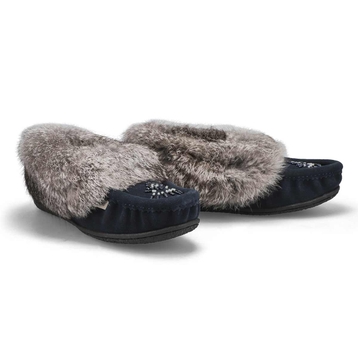 Women's Cute 5 Rabbit Fur SoftMocs - Navy