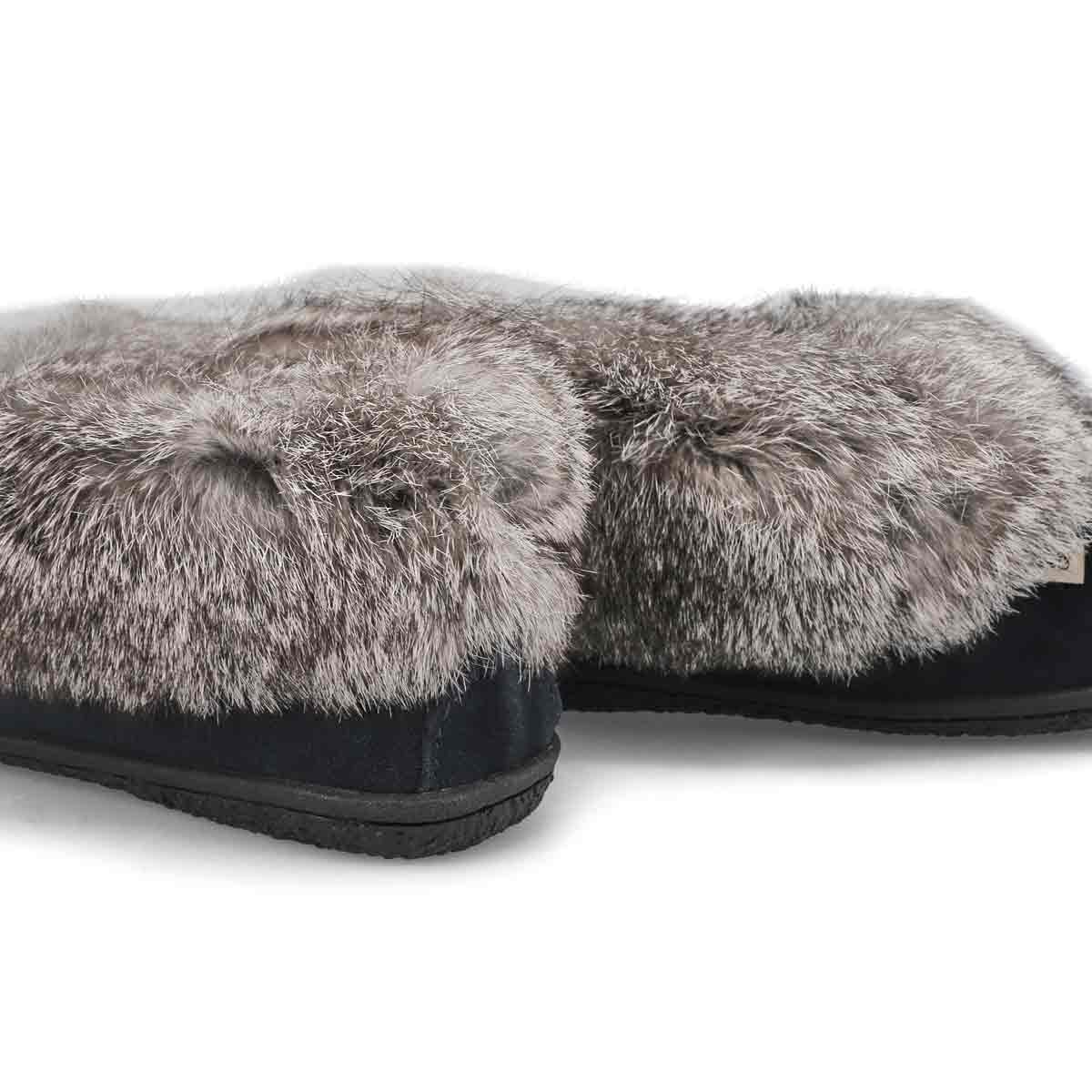 Women's Cute 5 Rabbit Fur SoftMocs - Navy