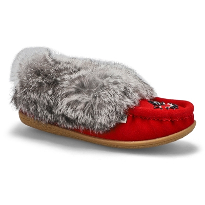 Lds Cute 5 Rabbit Fur SoftMocs - Red