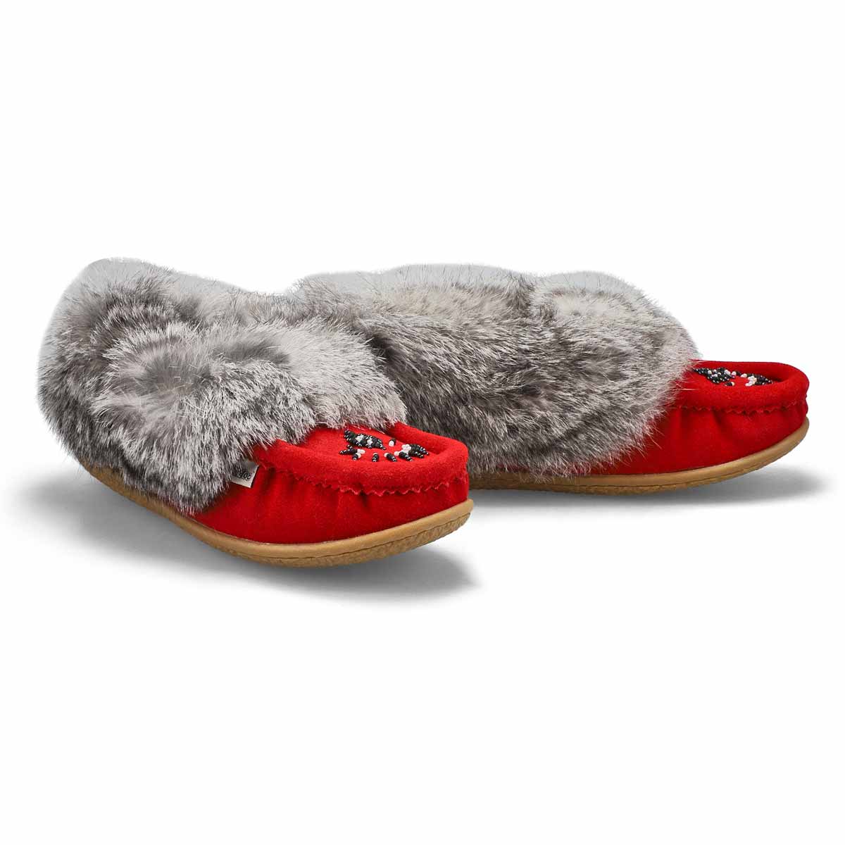 Ladies Cute 5 Rabbit Fur SoftMocs - Red