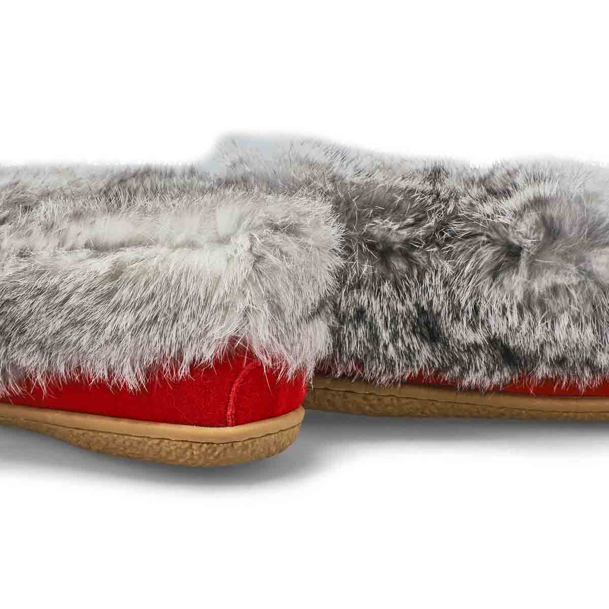 Ladies Cute 5 Rabbit Fur SoftMocs - Red