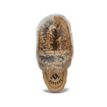 Mocassins CUTE 5, fourrure lapin, sable, femmes