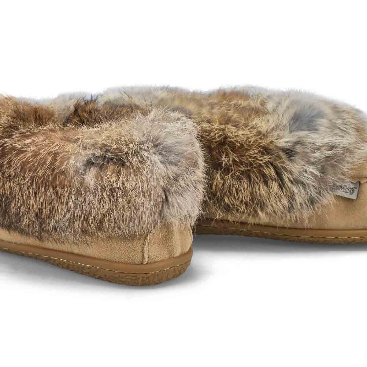 Women's Cute 5 Rabbit Fur SoftMocs - Sand