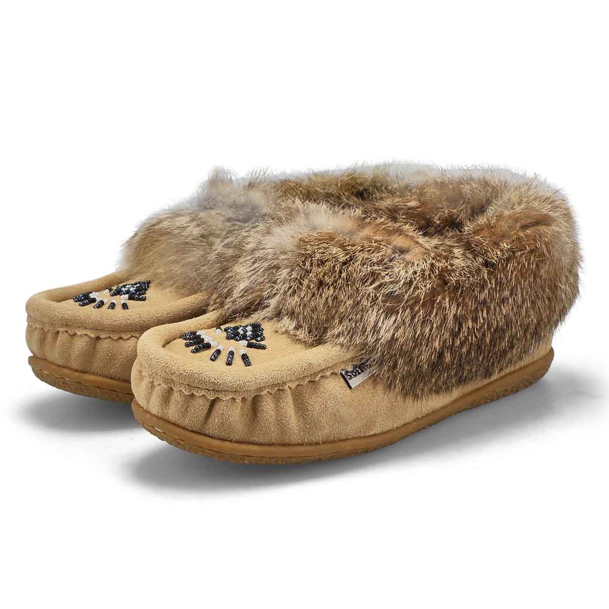 Women's Cute 5 Rabbit Fur SoftMocs - Sand