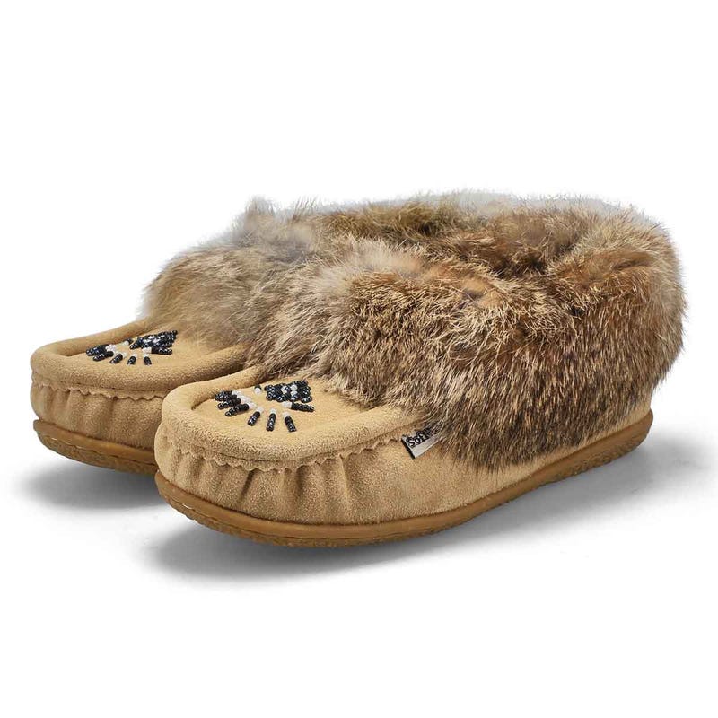 Women's Cute 5 Rabbit Fur SoftMocs - Sand