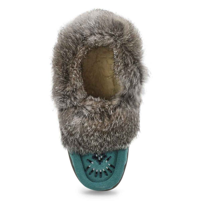 Women's  Cute 5 Rabbit Fur SoftMocs - Turqoise