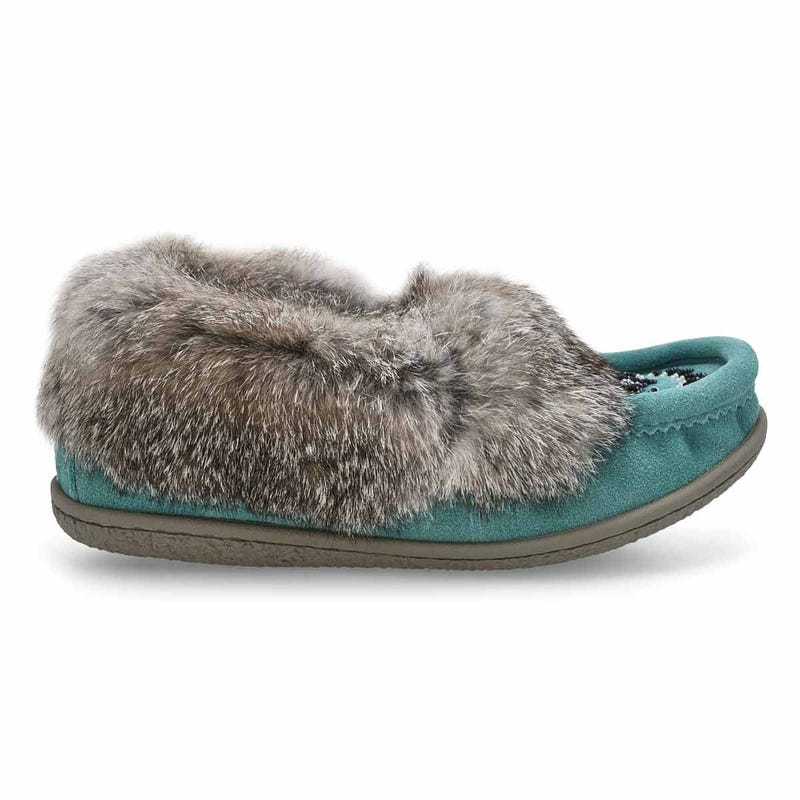 Women's  Cute 5 Rabbit Fur SoftMocs - Turqoise