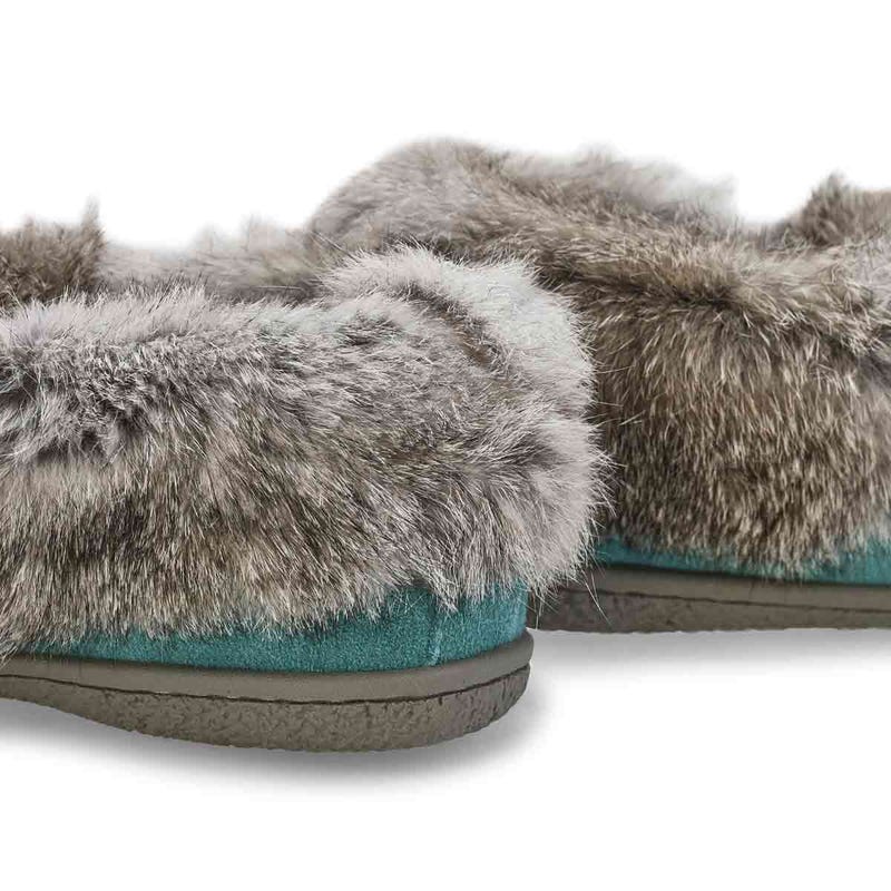 Women's  Cute 5 Rabbit Fur SoftMocs - Turqoise