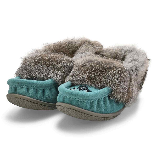 Women's  Cute 5 Rabbit Fur SoftMocs - Turqoise