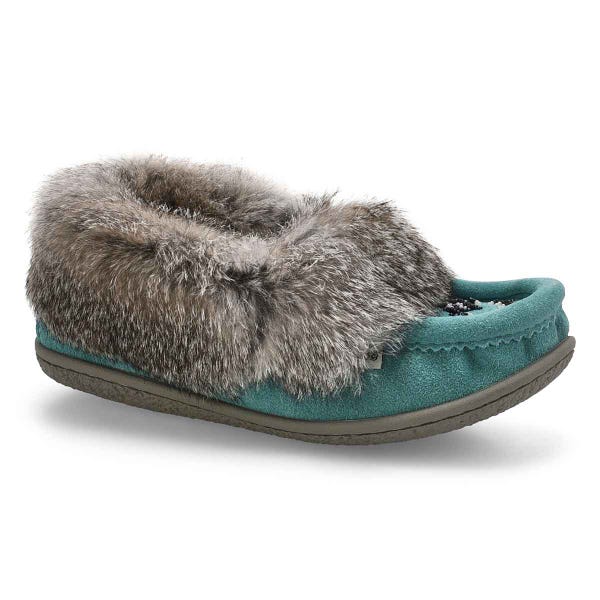 Women's  Cute 5 Rabbit Fur SoftMocs - Turqoise