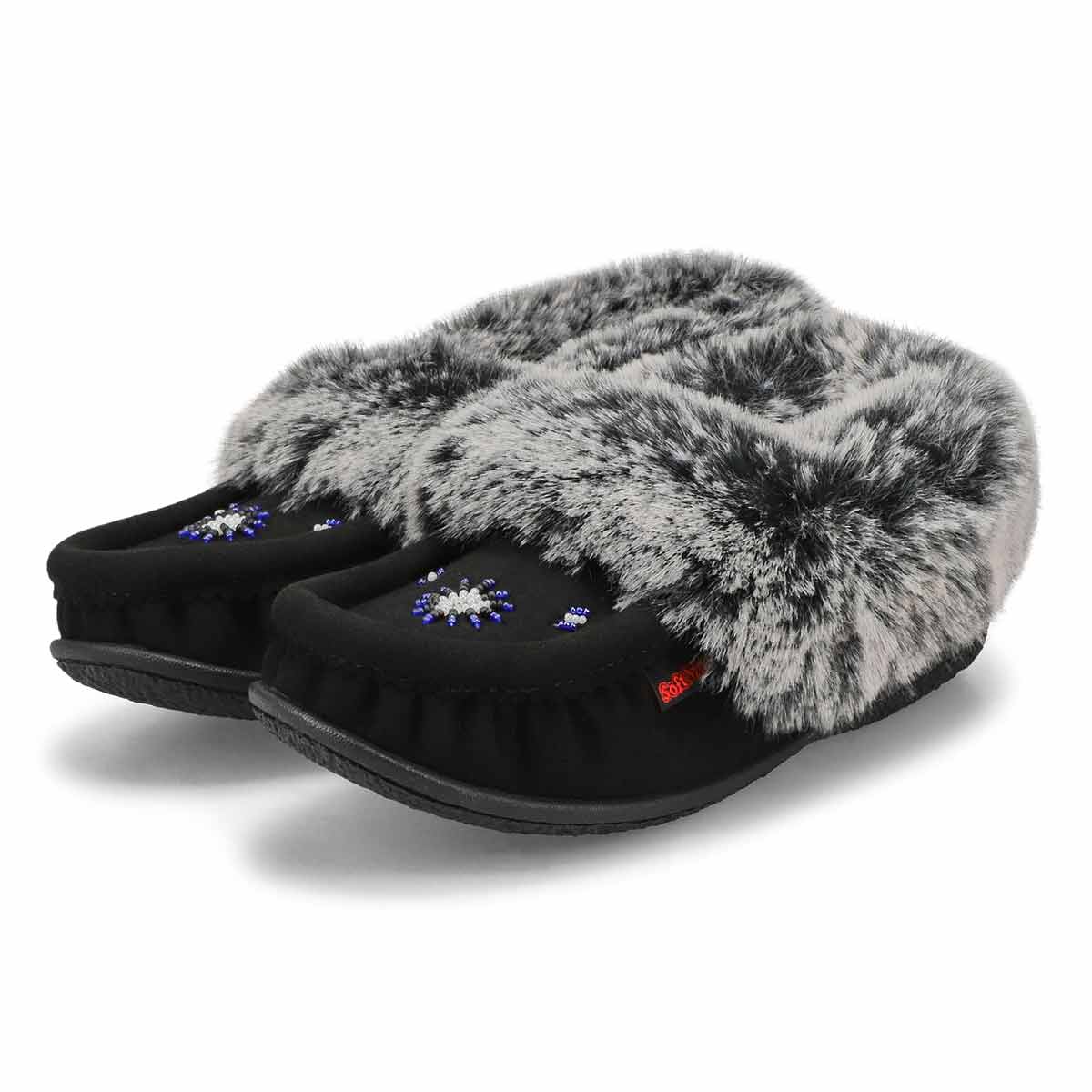 SoftMocs végane avec fausse fourrure CUTE 5 V3, noir/gris, femmes