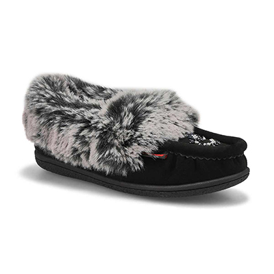 Grls Cute 6 Jr Faux Rabbit SoftMocs- Blk