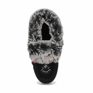 Girls' Cute 6 Jr Faux Rabbit Fur Moccasin -Black
