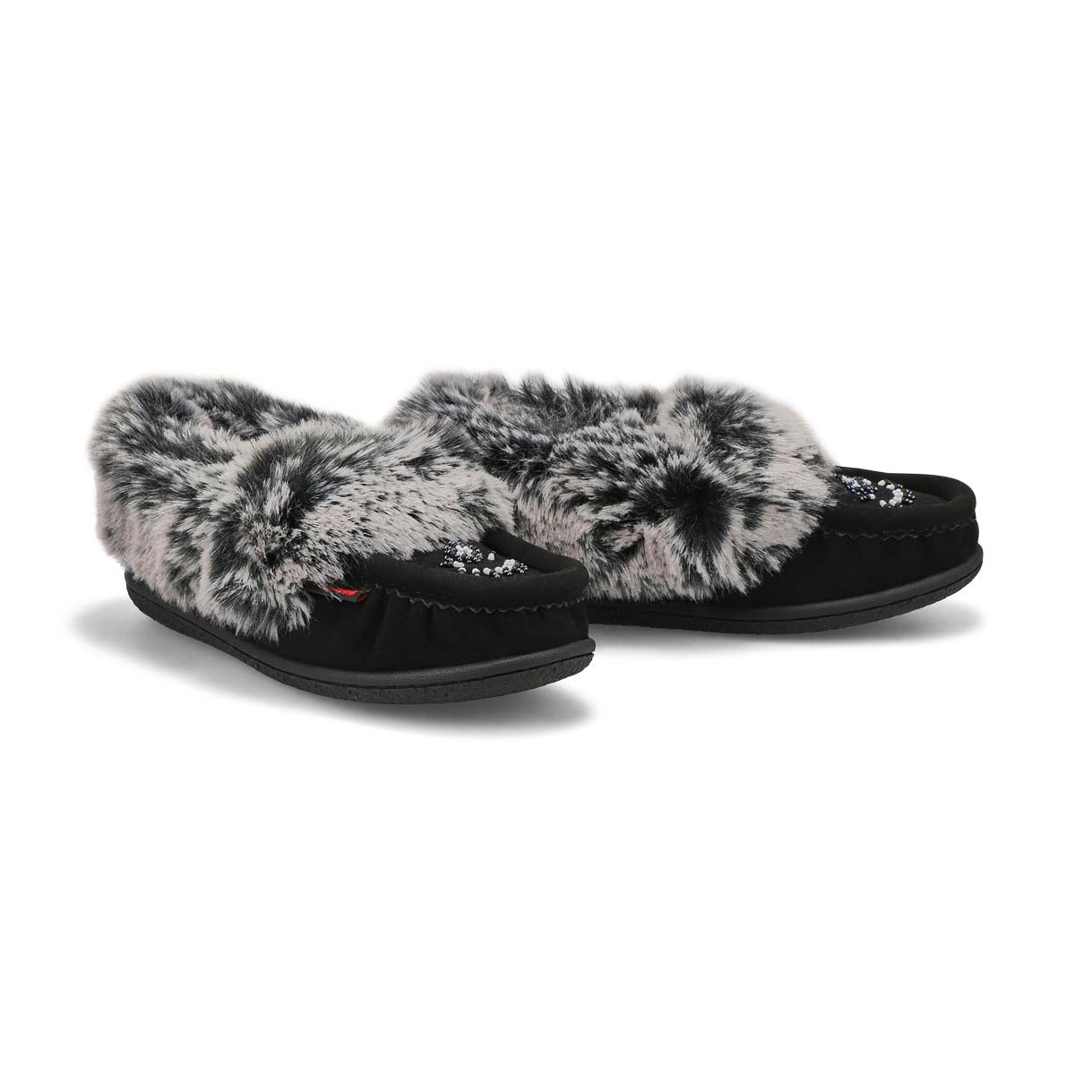 Girls' Cute 6 Jr Faux Rabbit Fur Moccasin -Black