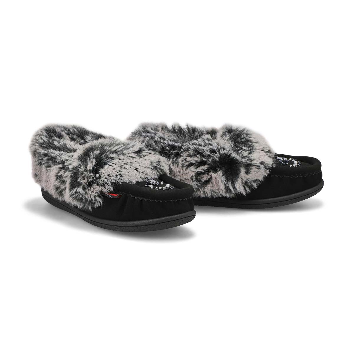 Girls' Cute 6 Jr Faux Rabbit Fur SoftMocs -Black