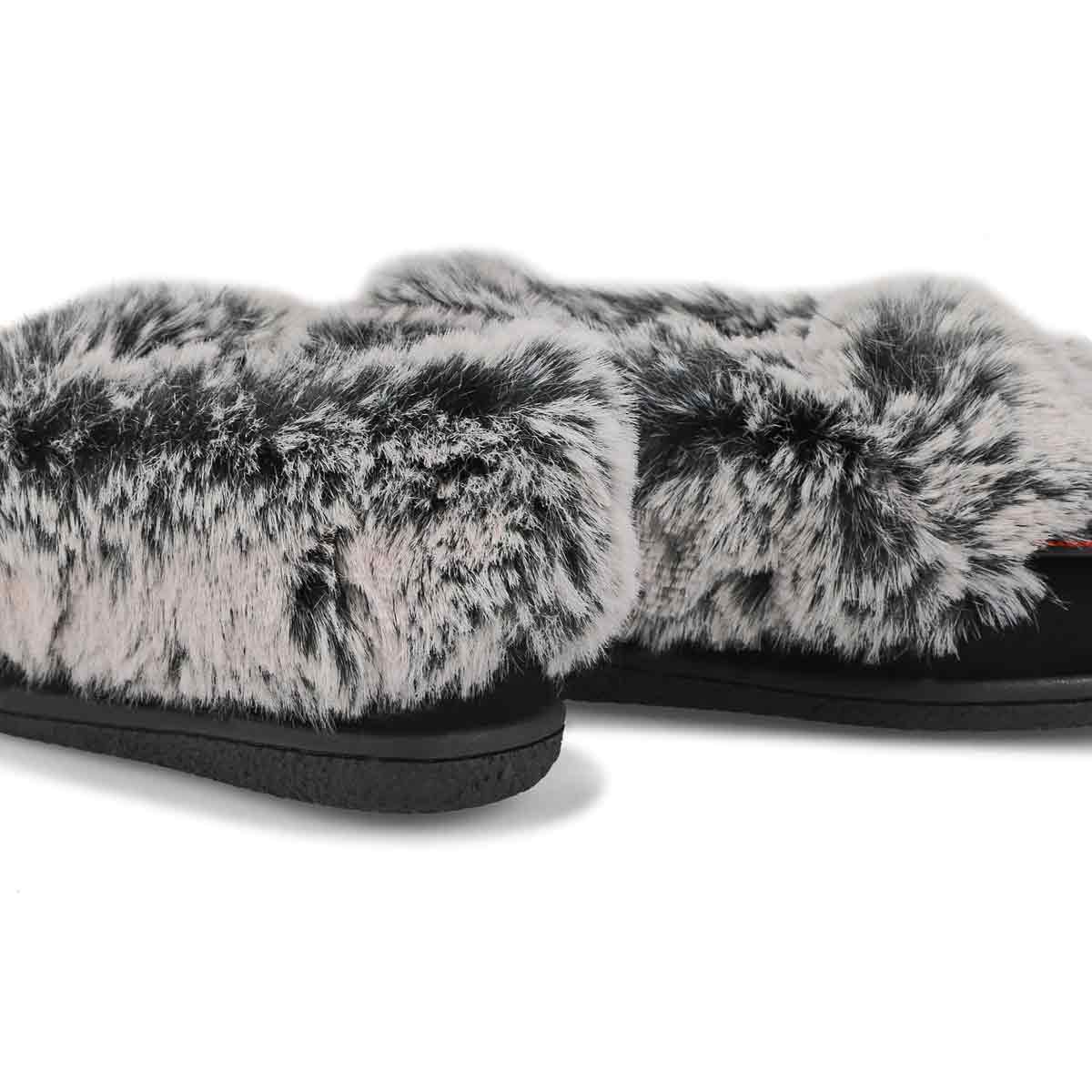 Girls' Cute 6 Jr Faux Rabbit Fur Moccasin -Black