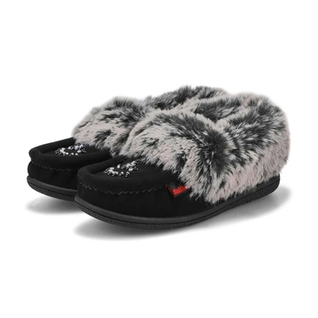 Girls' Cute 6 Jr Faux Rabbit Fur SoftMocs -Black