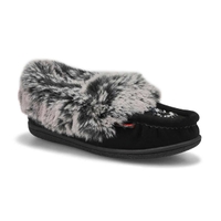 Girls' Cute 6 Jr Faux Rabbit Fur Moccasin -Black