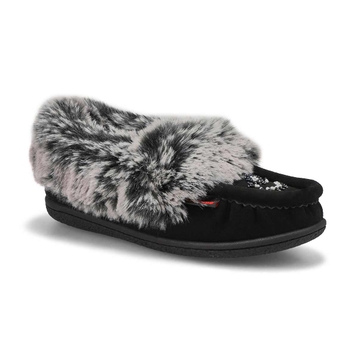 Girls' Cute 6 Jr Faux Rabbit Fur SoftMocs -Black