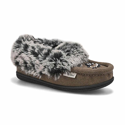 Grls Cute 6 Jr Faux Rabbit SoftMocs-Grey