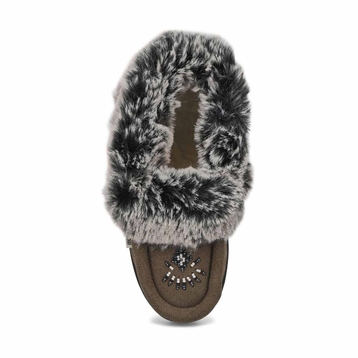 Girls' Cute 6 Jr Faux Rabbit Fur Moccasin - Grey