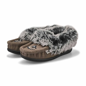 Girls' Cute 6 Jr Faux Rabbit Fur Moccasin - Grey